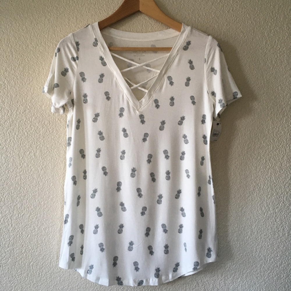 Zoe + Liv Criss-Cross V-Neck Pineapple T-Shirt